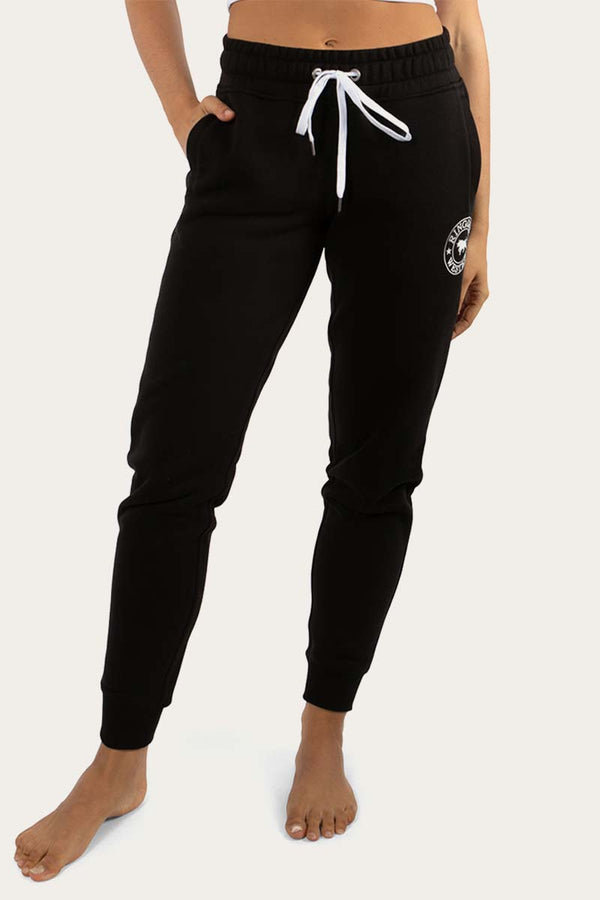 Lorne Womens Trackpants - Black with White Print