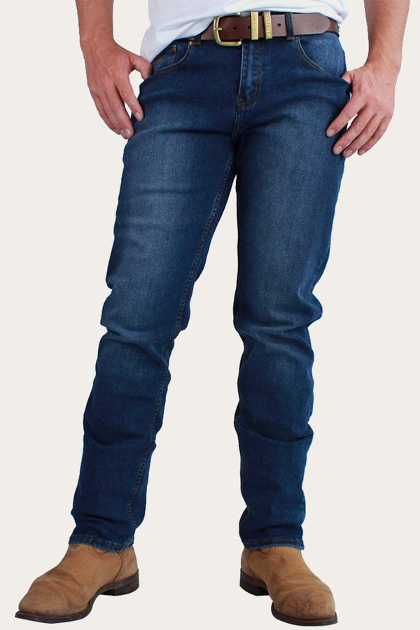 Burke Mens Jean Tapered Slim Leg Mid Blue